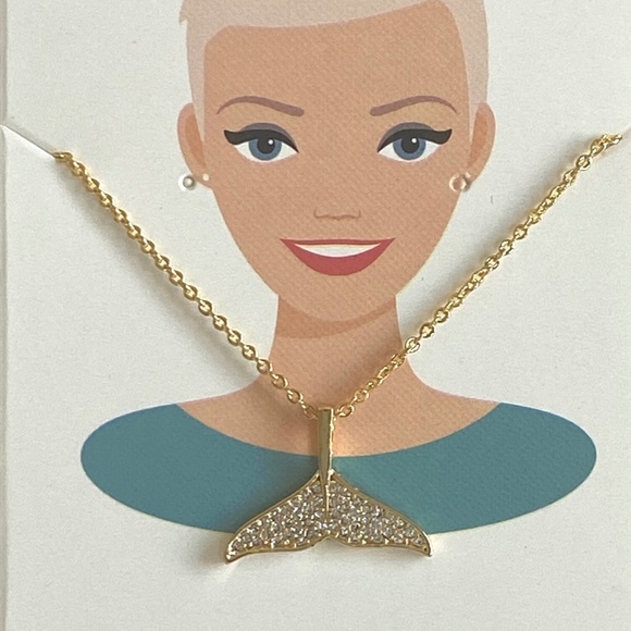 Gold Plated Paver Rhinestone Whale Tail Pendant Necklace #N210 - Picture 6 of 8